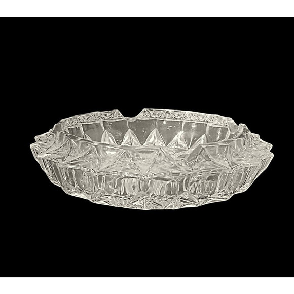 Vintage Cut Clear Glass Cigar Cigarette Ashtray 7 Inch Heavy MCM - Picture 2 of 6